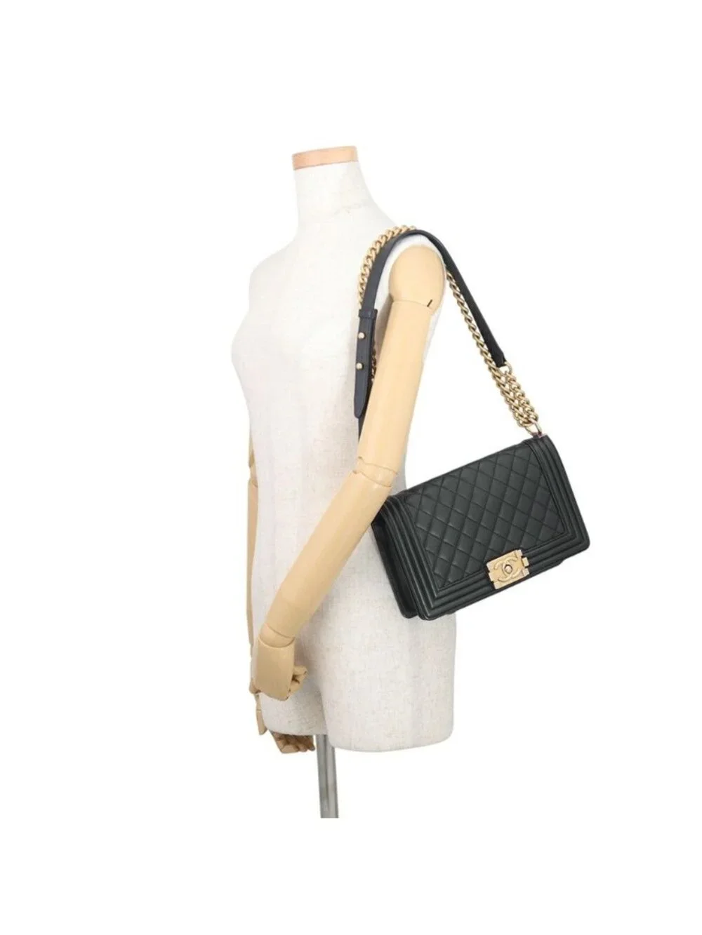 Chanel Chain Shoulder Bag CC Logo Boy Lambskin Black